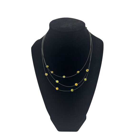 Multistrand Necklace Green Yellow Beads Adjustable Chain Lightweight Simple - Picture 2 of 3